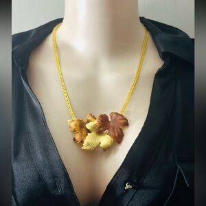 Vintage Fall Elegant Gold and Brown Leaf Necklace
